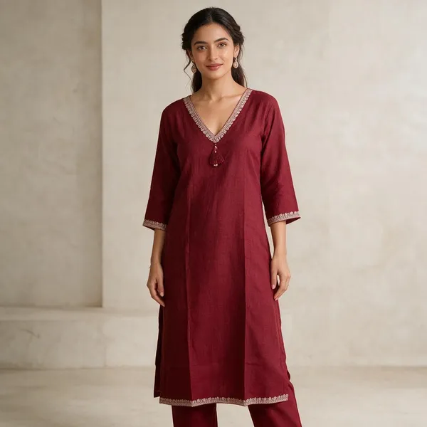 Maroon_Rayon_Straight_Fit_Kurta_Set_For_Women
