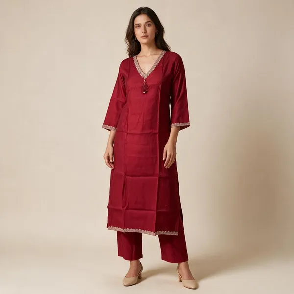 Maroon_Rayon_Straight_Fit_Kurta_Set_For_Women