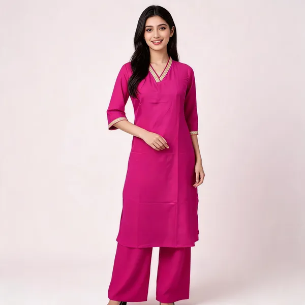 Magenta_Crepe_Straight_Kurta_Set_For_Women
