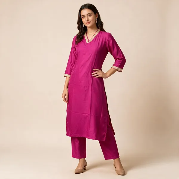 Magenta_Crepe_Straight_Kurta_Set_For_Women