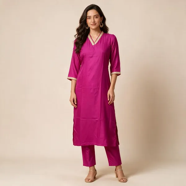 Magenta_Crepe_Straight_Kurta_Set_For_Women