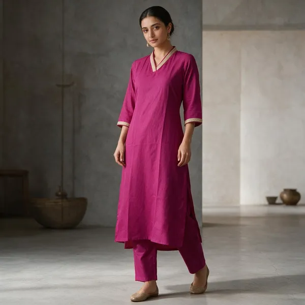 Magenta_Crepe_Straight_Kurta_Set_For_Women