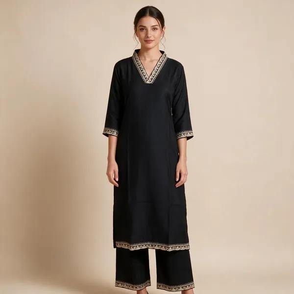 Black_Silk_Blend_Embroidered_Long_Kurta_For_Women