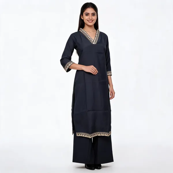 Black_Silk_Blend_Embroidered_Long_Kurta_For_Women