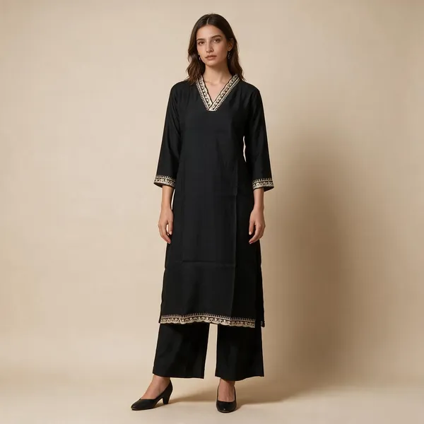 Black_Silk_Blend_Embroidered_Long_Kurta_For_Women