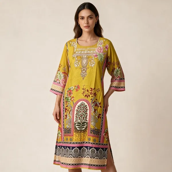 Yellow_Silk_Blend_Printed_Straight_Kurta_For_Women