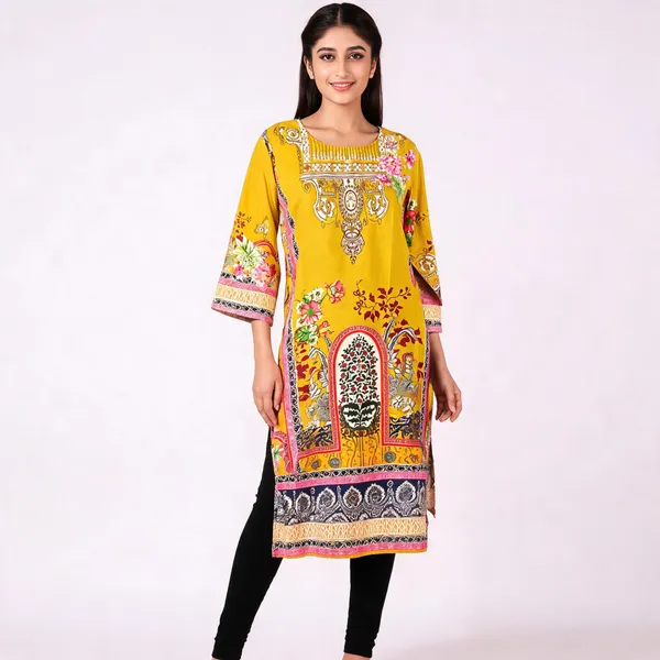 Yellow_Silk_Blend_Printed_Straight_Kurta_For_Women