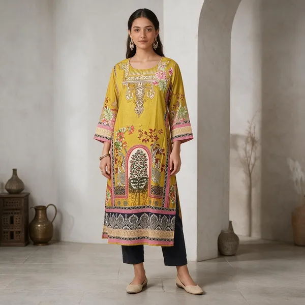 Yellow_Silk_Blend_Printed_Straight_Kurta_For_Women