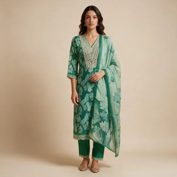 Green_Chinon_Silk_Printed_Straight_Kurta_Set_For_Women