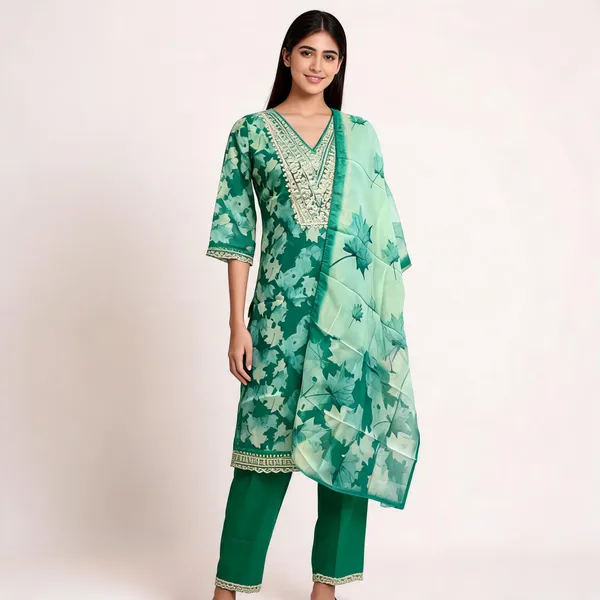 Green_Chinon_Silk_Printed_Straight_Kurta_Set_For_Women