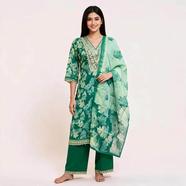 Green_Chinon_Silk_Printed_Straight_Kurta_Set_For_Women