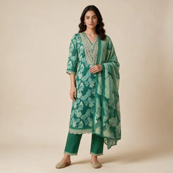 Green_Chinon_Silk_Printed_Straight_Kurta_Set_For_Women