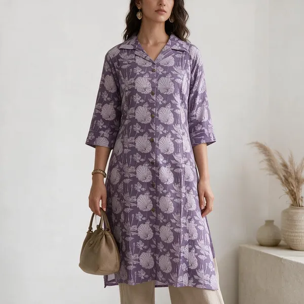 Purple_Cotton_Floral_Print_Collared_Kurta_For_Women