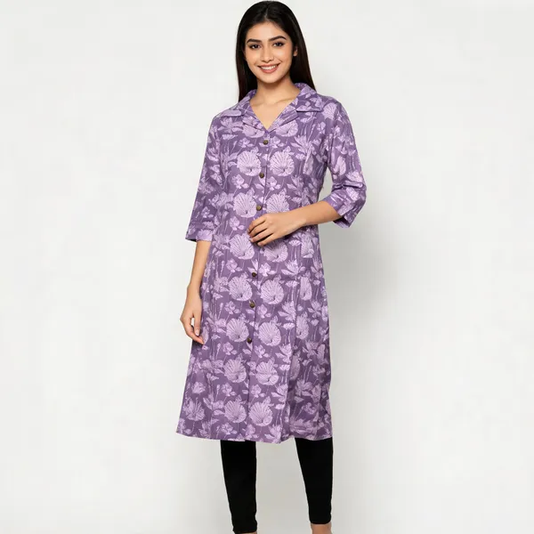 Purple_Cotton_Floral_Print_Collared_Kurta_For_Women