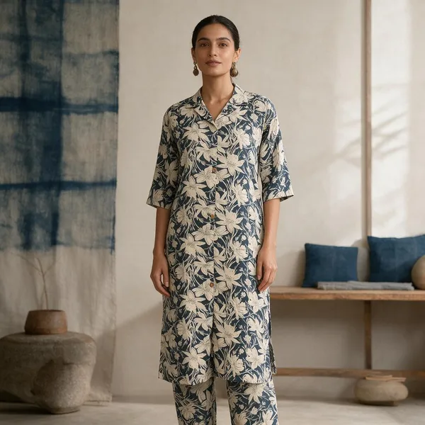 Blue_Cotton_Floral_Print_Straight_Kurta_Pant_Set_For_Women