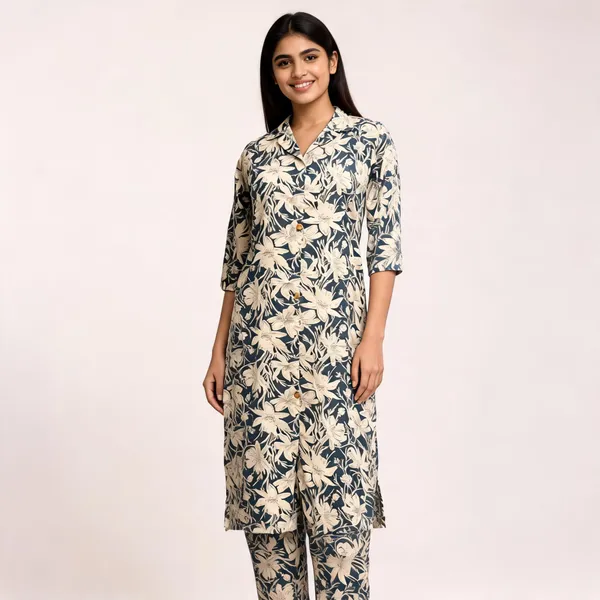Blue_Cotton_Floral_Print_Straight_Kurta_Pant_Set_For_Women
