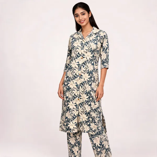 Blue_Cotton_Floral_Print_Straight_Kurta_Pant_Set_For_Women