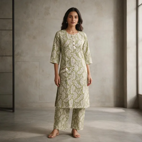 Green_Chinon_Silk_Printed_Straight_Kurta_Set_For_Women