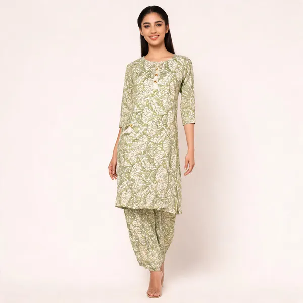 Green_Chinon_Silk_Printed_Straight_Kurta_Set_For_Women