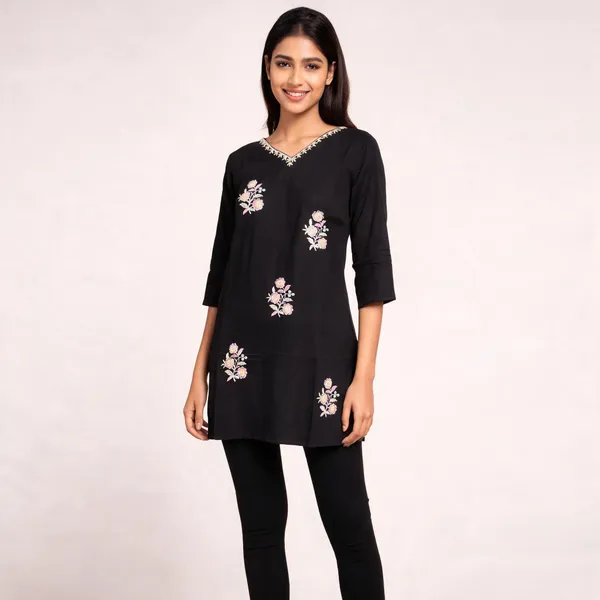 Black_Chinon_Silk_Embroidered_Straight_Kurta_For_Women