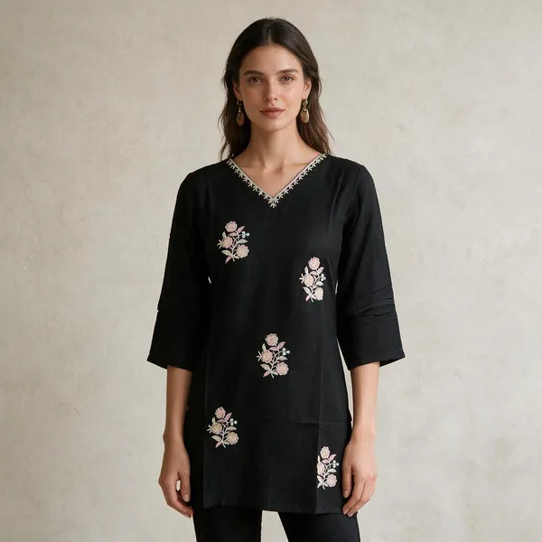 Black_Chinon_Silk_Embroidered_Straight_Kurta_For_Women