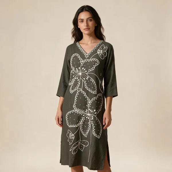 Dark_Grey_Chanderi_Silk_Embroidered_Straight_Kurta_For_Women