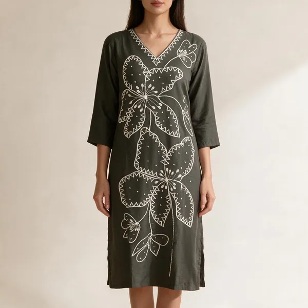 Dark_Grey_Chanderi_Silk_Embroidered_Straight_Kurta_For_Women