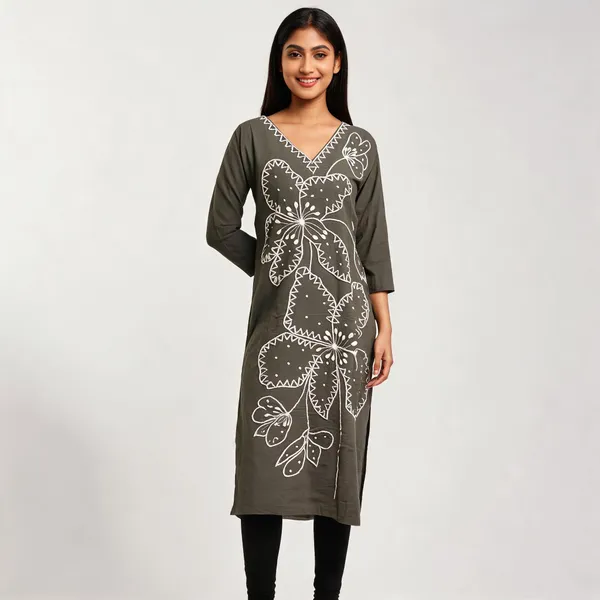 Dark_Grey_Chanderi_Silk_Embroidered_Straight_Kurta_For_Women