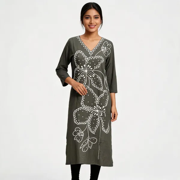 Dark_Grey_Chanderi_Silk_Embroidered_Straight_Kurta_For_Women