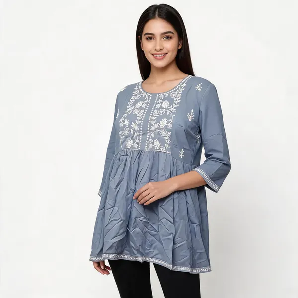 Grey_Chanderi_Silk_Embroidered_A_Line_Kurti_For_Women