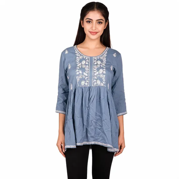 Grey_Chanderi_Silk_Embroidered_A_Line_Kurti_For_Women
