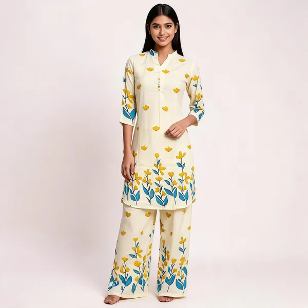 White_Cotton_Floral_Print_Straight_Kurta_Set_For_Women