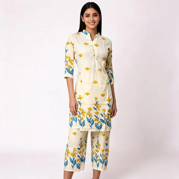 White_Cotton_Floral_Print_Straight_Kurta_Set_For_Women