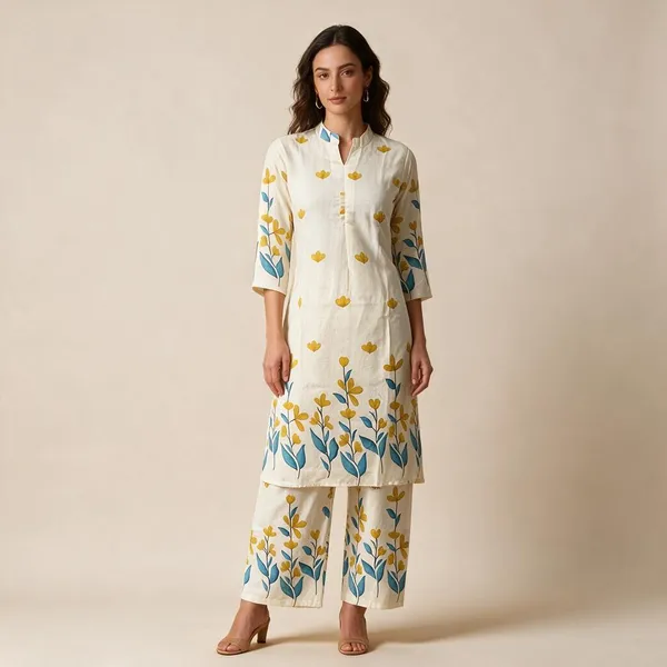 White_Cotton_Floral_Print_Straight_Kurta_Set_For_Women