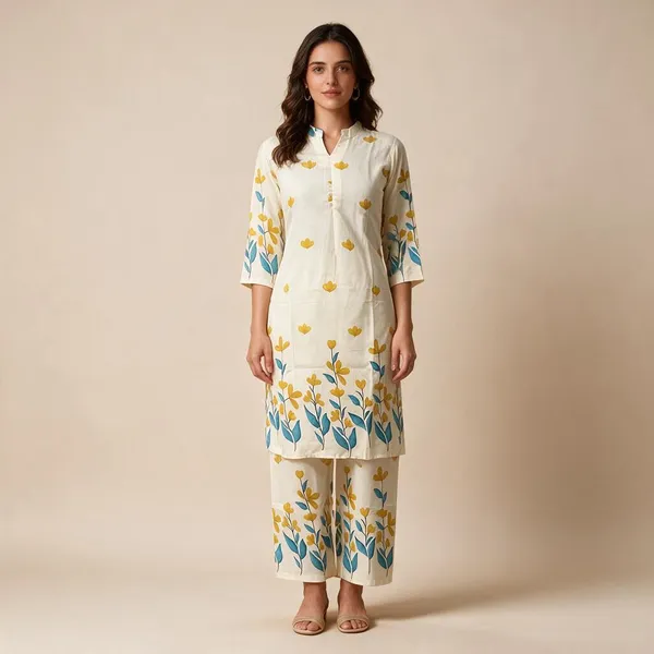 White_Cotton_Floral_Print_Straight_Kurta_Set_For_Women