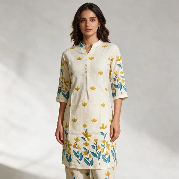 White_Cotton_Floral_Print_Straight_Kurta_Set_For_Women