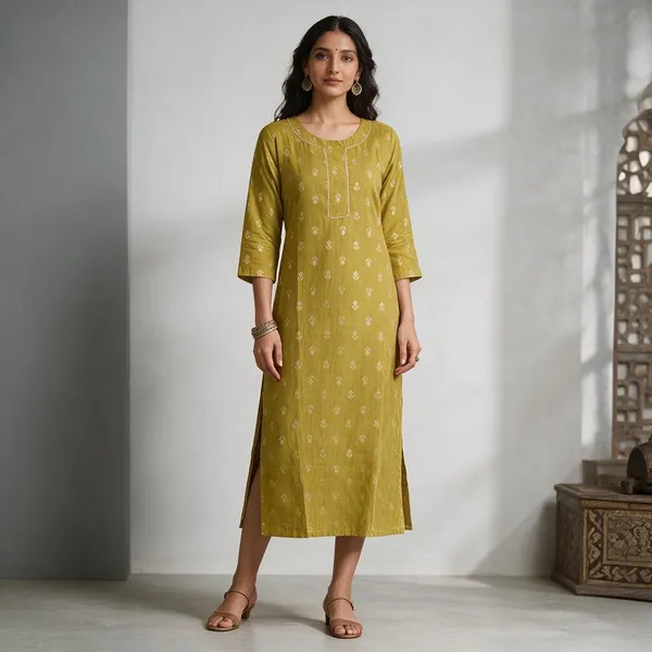 Mustard_Cotton_Straight_Kurta_For_Women