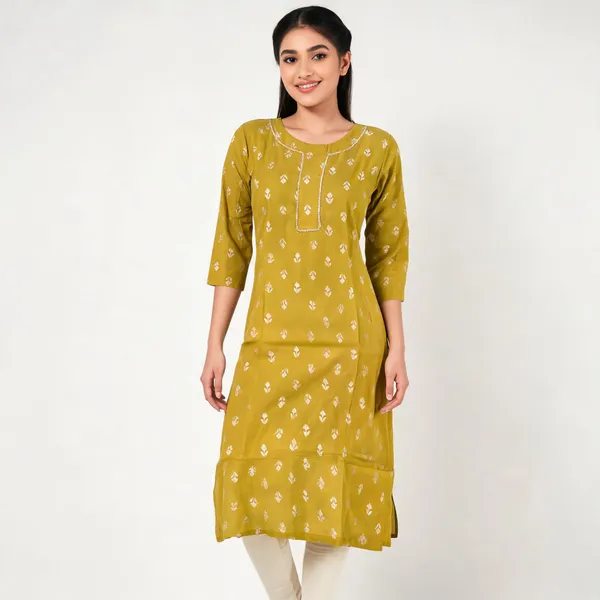 Mustard_Cotton_Straight_Kurta_For_Women