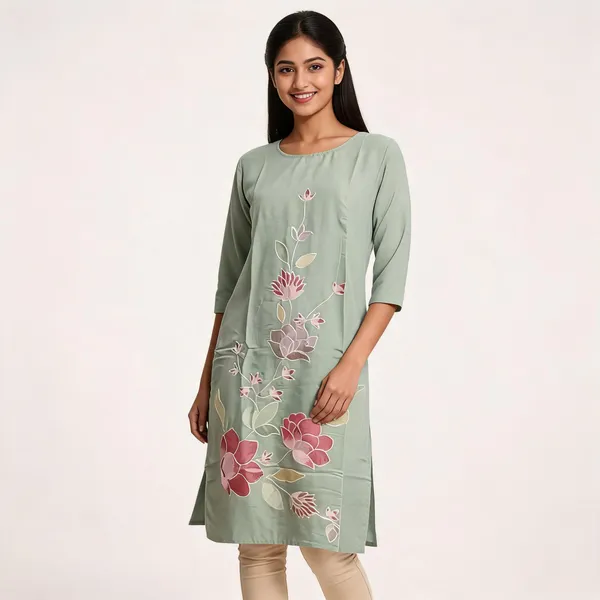 Mint_Green_Cotton_Floral_Straight_Kurta_For_Women