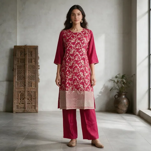 Magenta_Rayon_Floral_Print_Straight_Kurta_Set_For_Women
