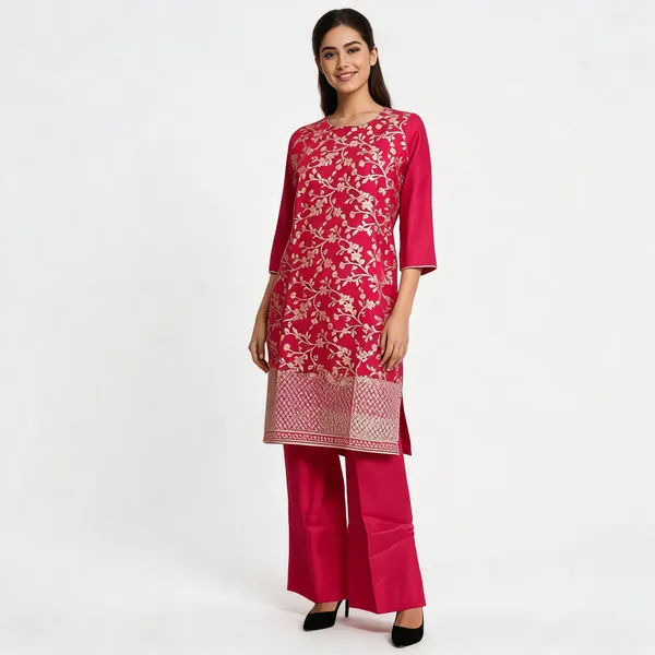 Magenta_Rayon_Floral_Print_Straight_Kurta_Set_For_Women