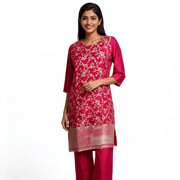 Magenta_Rayon_Floral_Print_Straight_Kurta_Set_For_Women