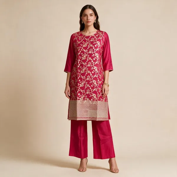 Magenta_Rayon_Floral_Print_Straight_Kurta_Set_For_Women