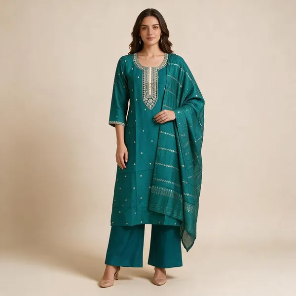 Teal_Rayon_Embroidered_Straight_Kurta_Set_For_Women