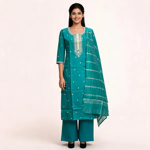 Teal_Rayon_Embroidered_Straight_Kurta_Set_For_Women