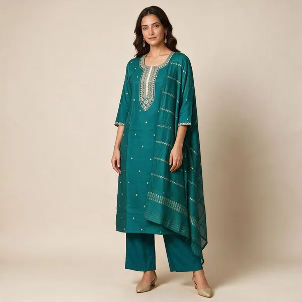 Teal_Rayon_Embroidered_Straight_Kurta_Set_For_Women