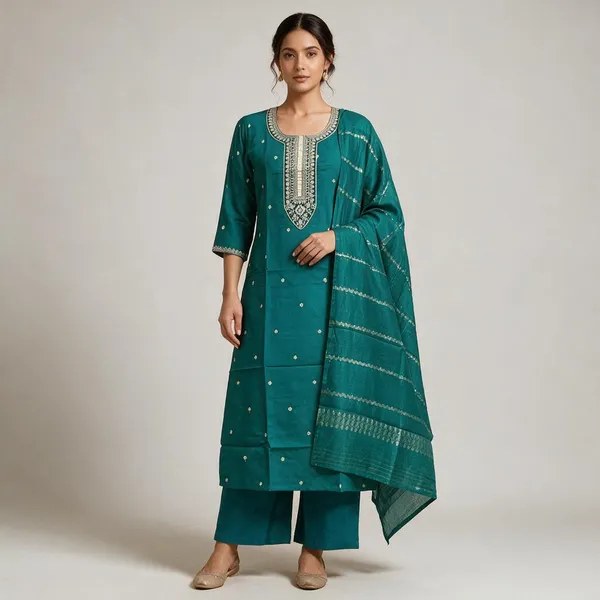 Teal_Rayon_Embroidered_Straight_Kurta_Set_For_Women