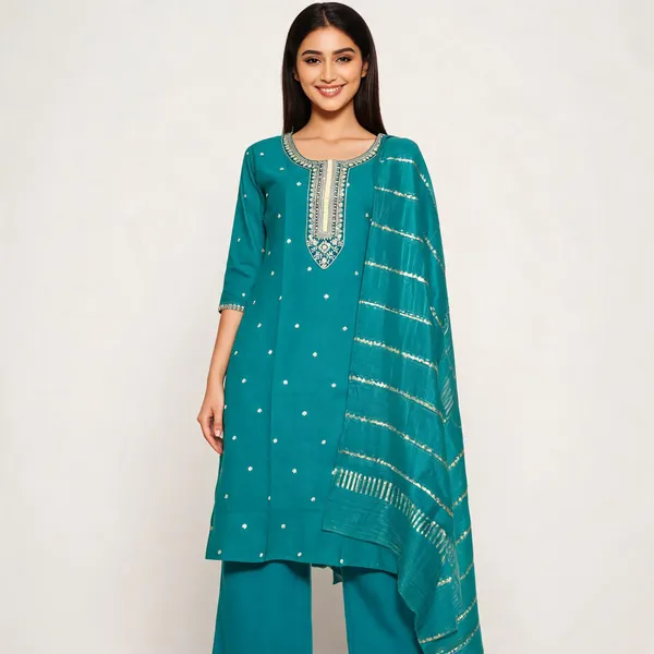 Teal_Rayon_Embroidered_Straight_Kurta_Set_For_Women