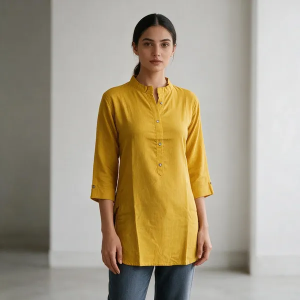 Yellow_Cotton_Straight_Kurti_For_Women