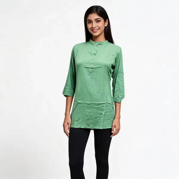 Green_Rayon_Straight_Kurti_For_Women